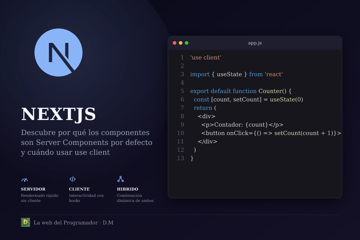 Por qué los componentes en Next.js App Router son Server Components por defecto y cuándo usar 'use client'