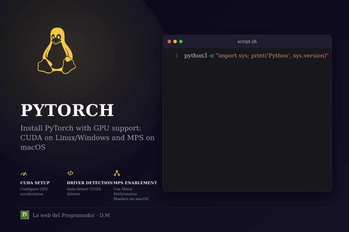 Configura PyTorch con soporte GPU: CUDA en Linux/Windows y MPS en macOS