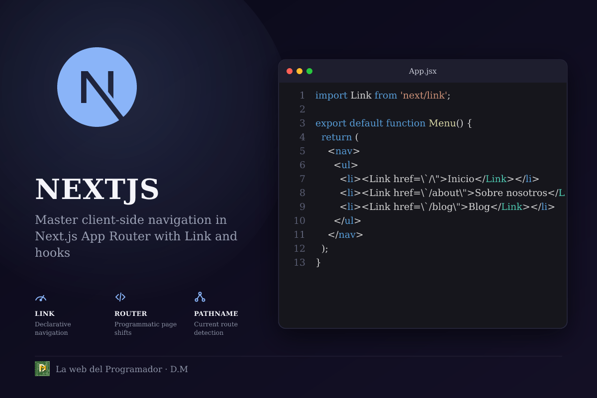Link y useRouter/usePathname en Next.js App Router: navegación del lado del cliente explicada con ejemplos