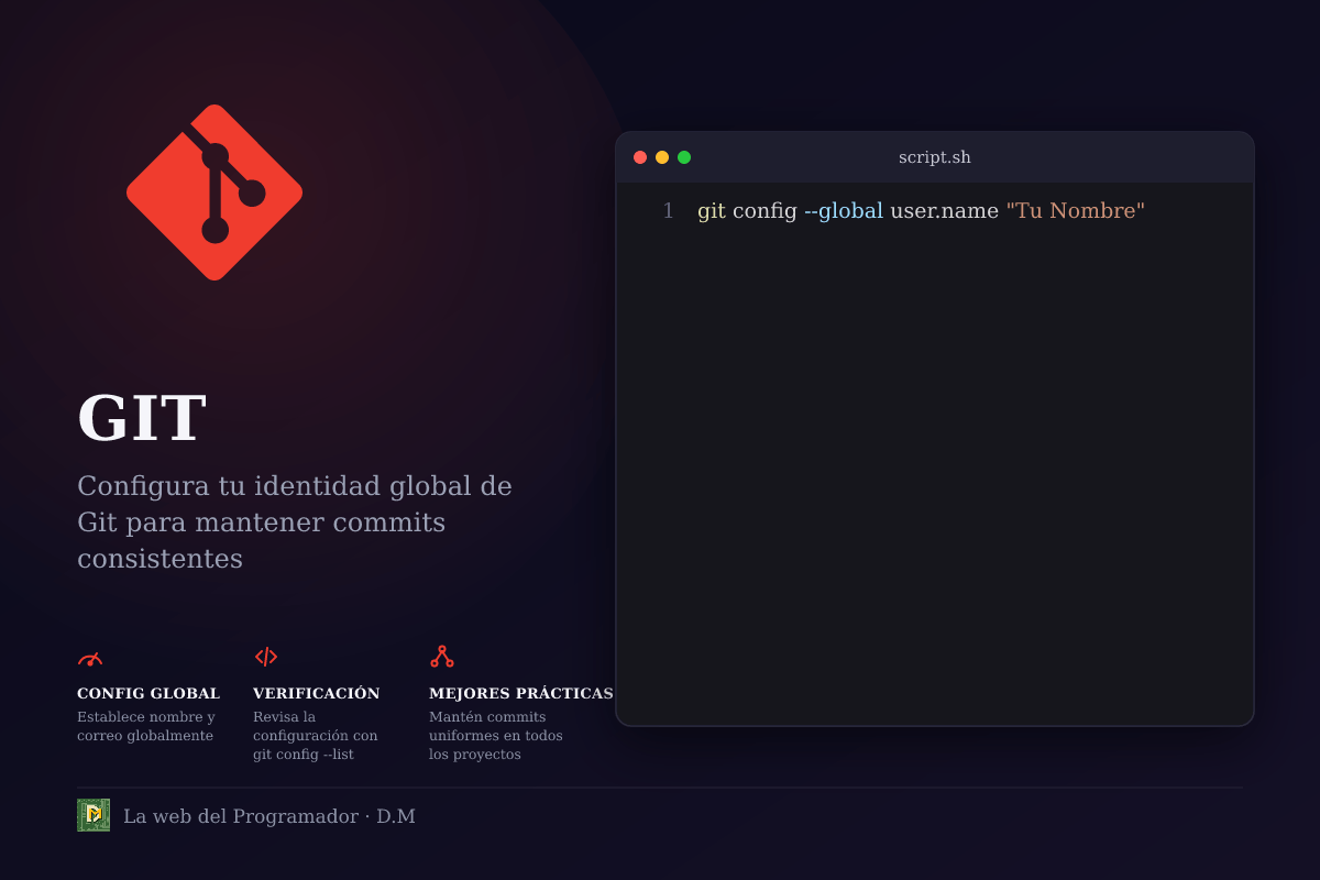 Configura tu identidad global en Git: user.name y user.email