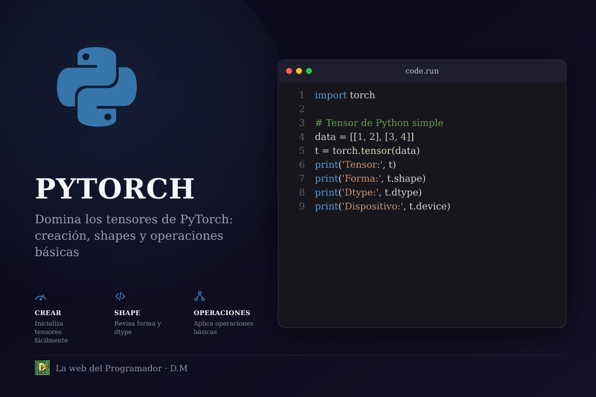 Tensors en PyTorch: creación, shapes, dtypes y operaciones básicas
