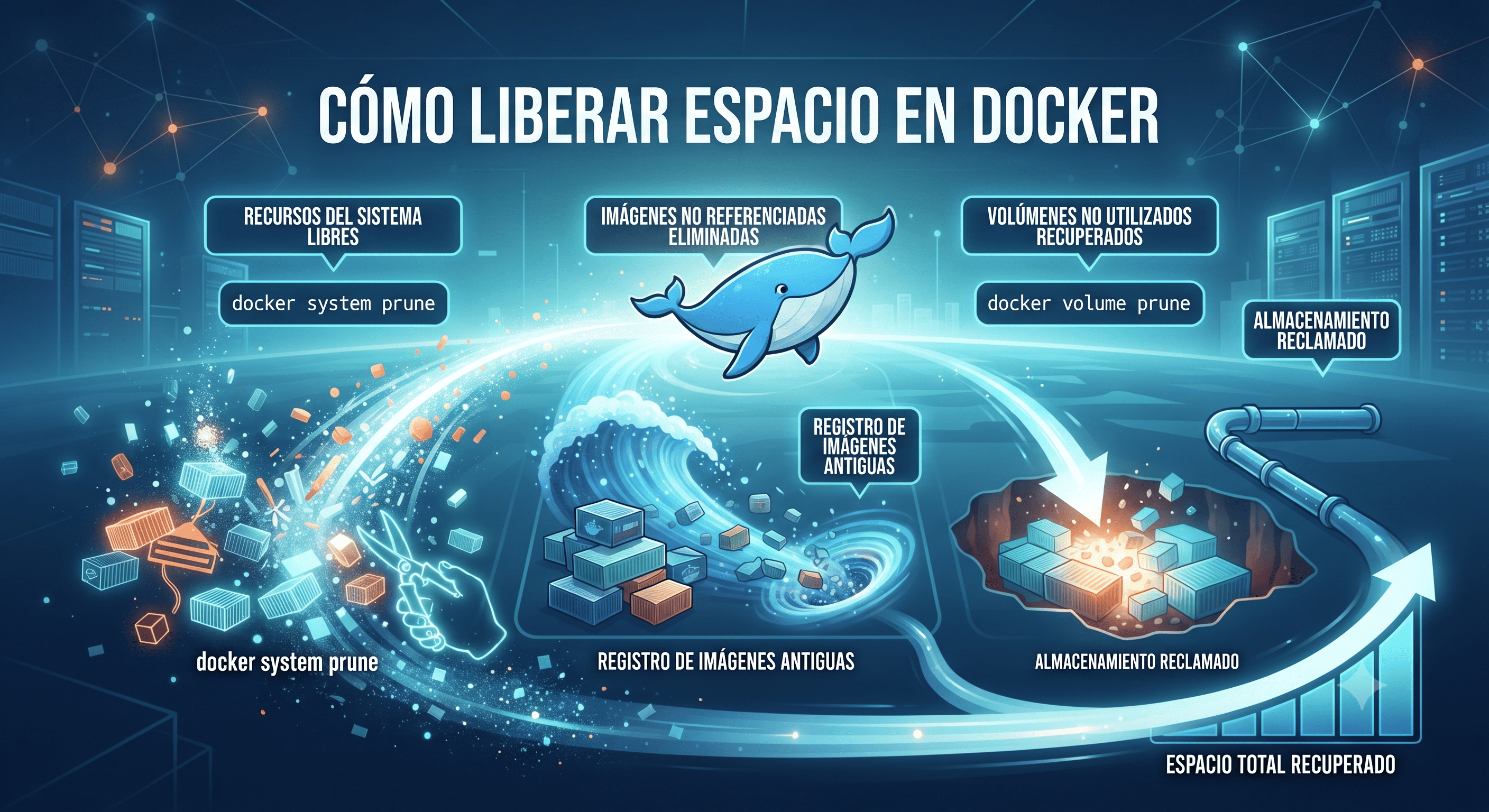 Cómo liberar espacio en Docker con system prune, image prune y volume prune